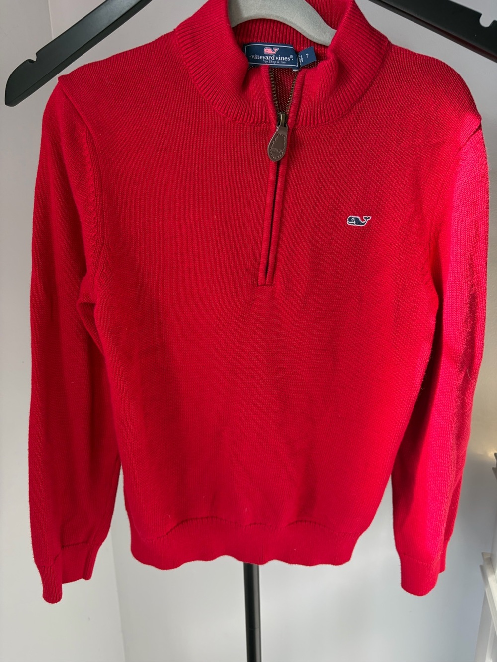 Vineyard Vines Boys Red 1/4 Zip Pullover Sweater Whale Logo Size 7